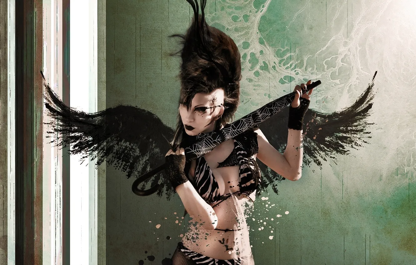Photo wallpaper look, girl, wings, hairstyle