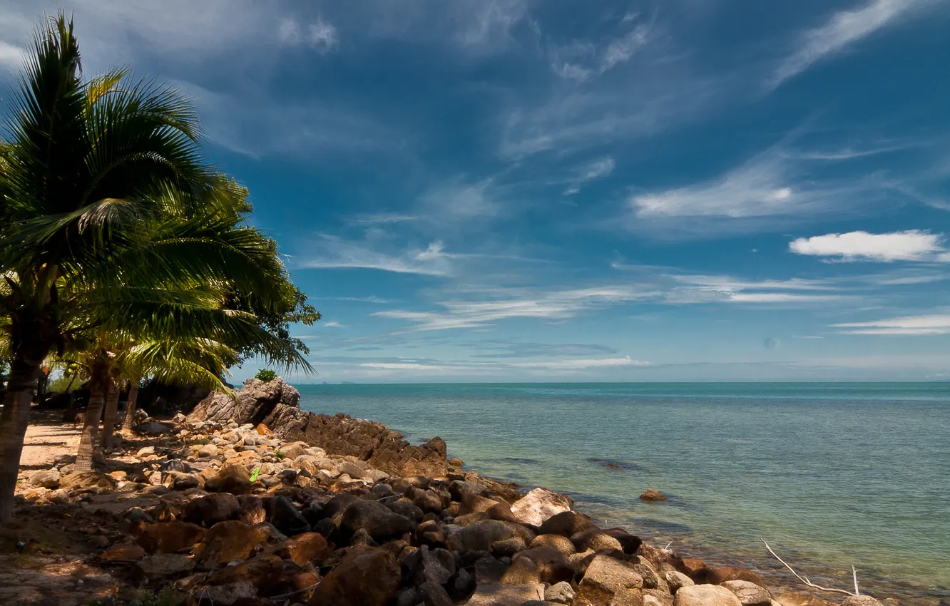 Photo wallpaper sea, beach, the sky, stones, palm trees, The ocean, Thailand, Thailand