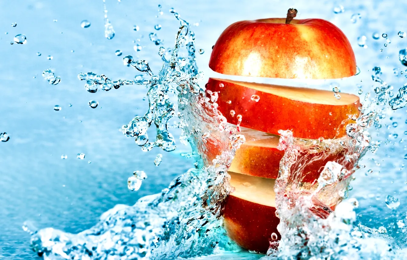 Photo wallpaper water, drops, squirt, apple, Apple, fruit, water, fruit