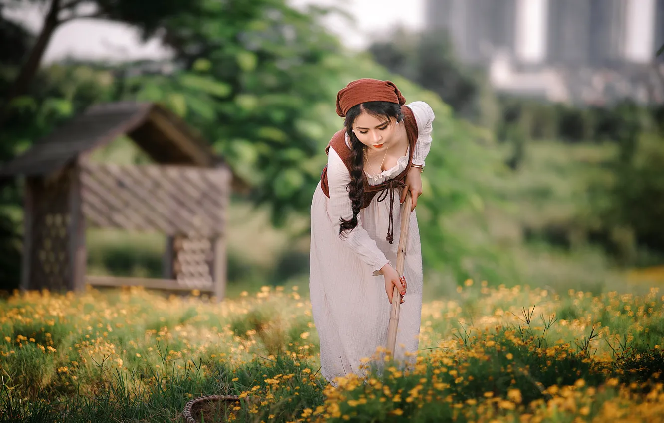 Photo wallpaper grass, Asian, bokeh, Deluca, weeding, on the farm