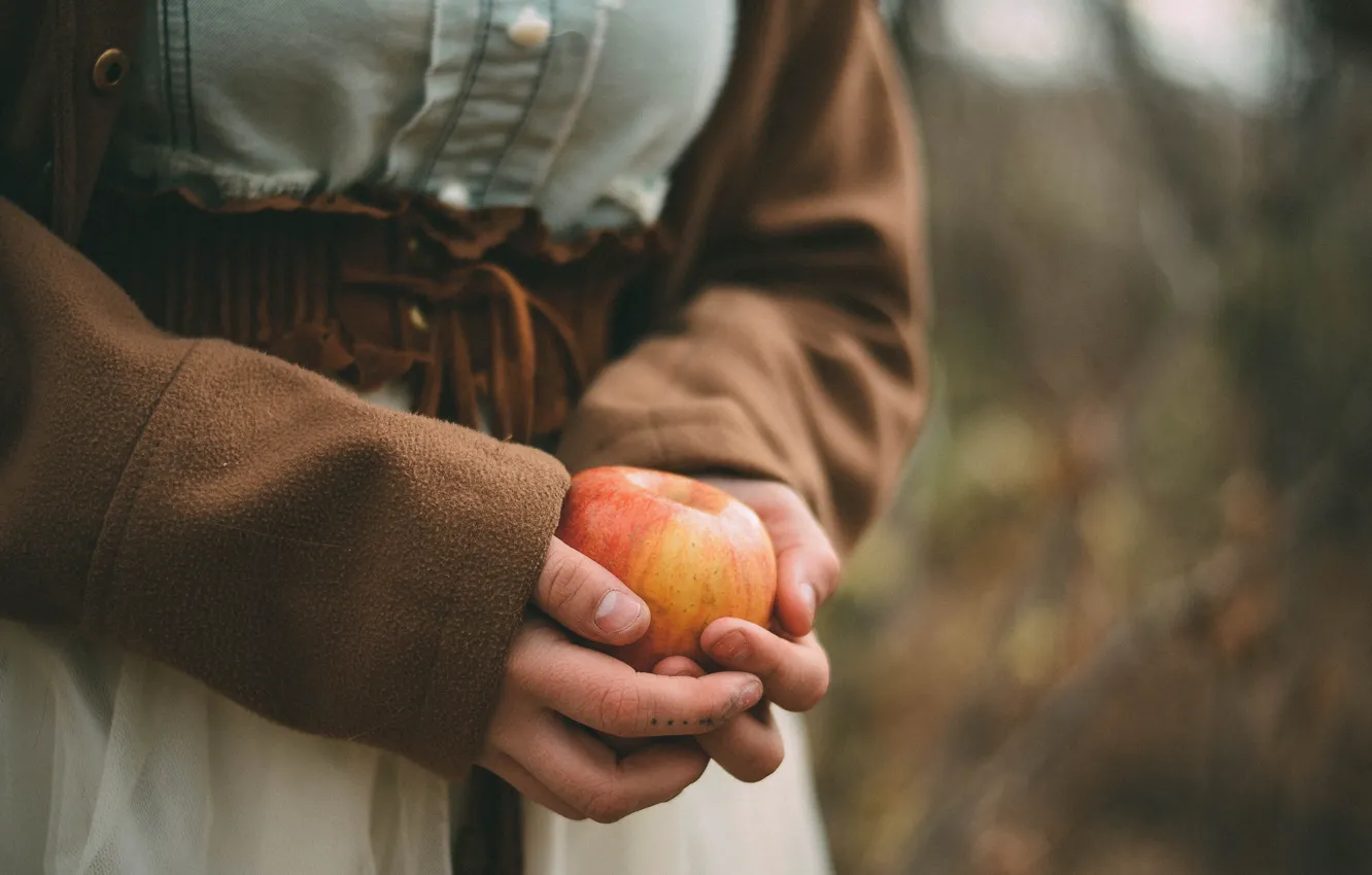 Photo wallpaper girl, apples, hands, Anna Babenysheva
