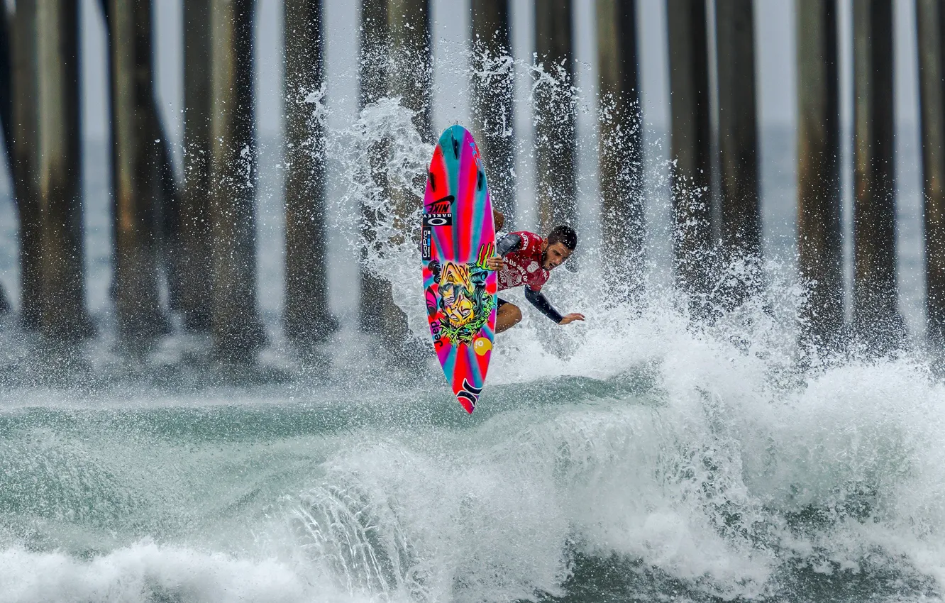 Photo wallpaper wave, squirt, splash, surfer, CA, surfing, United States, extreme sports