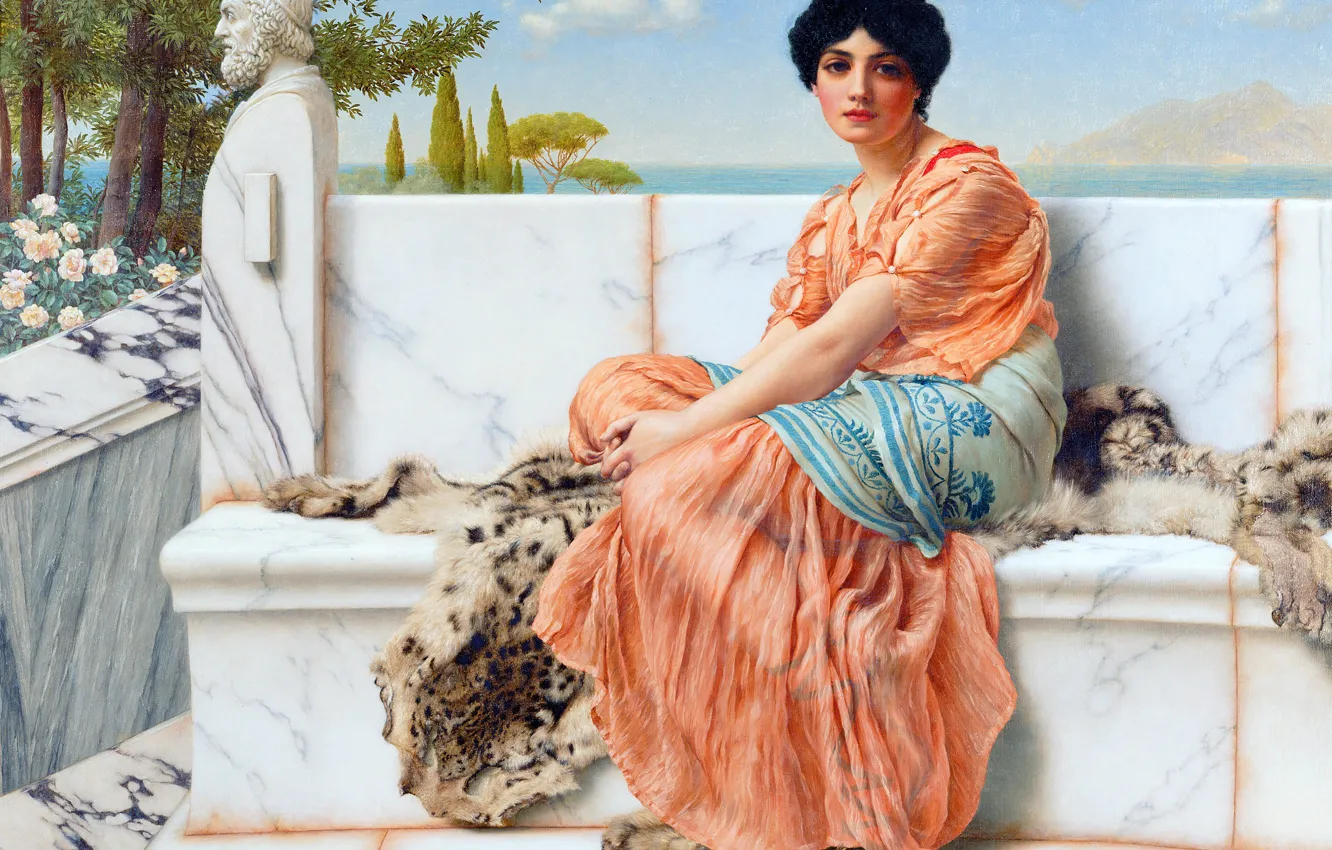 Photo wallpaper Girl, Look, Picture, John William Godward, John William Godward, Daydreaming (In the time of Sappho), …