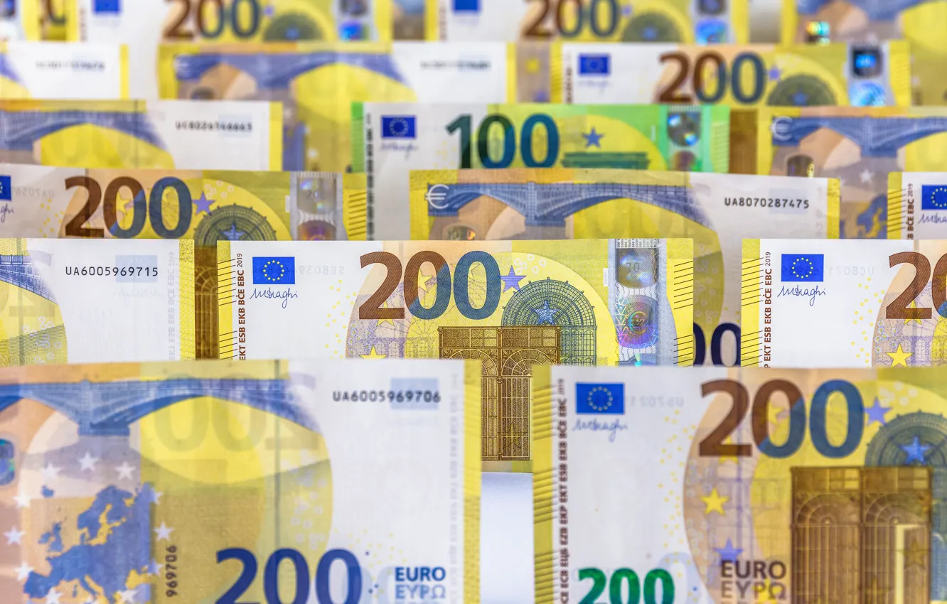Photo wallpaper money, Euro, currency, Finance, bills, banknotes, 200, 100