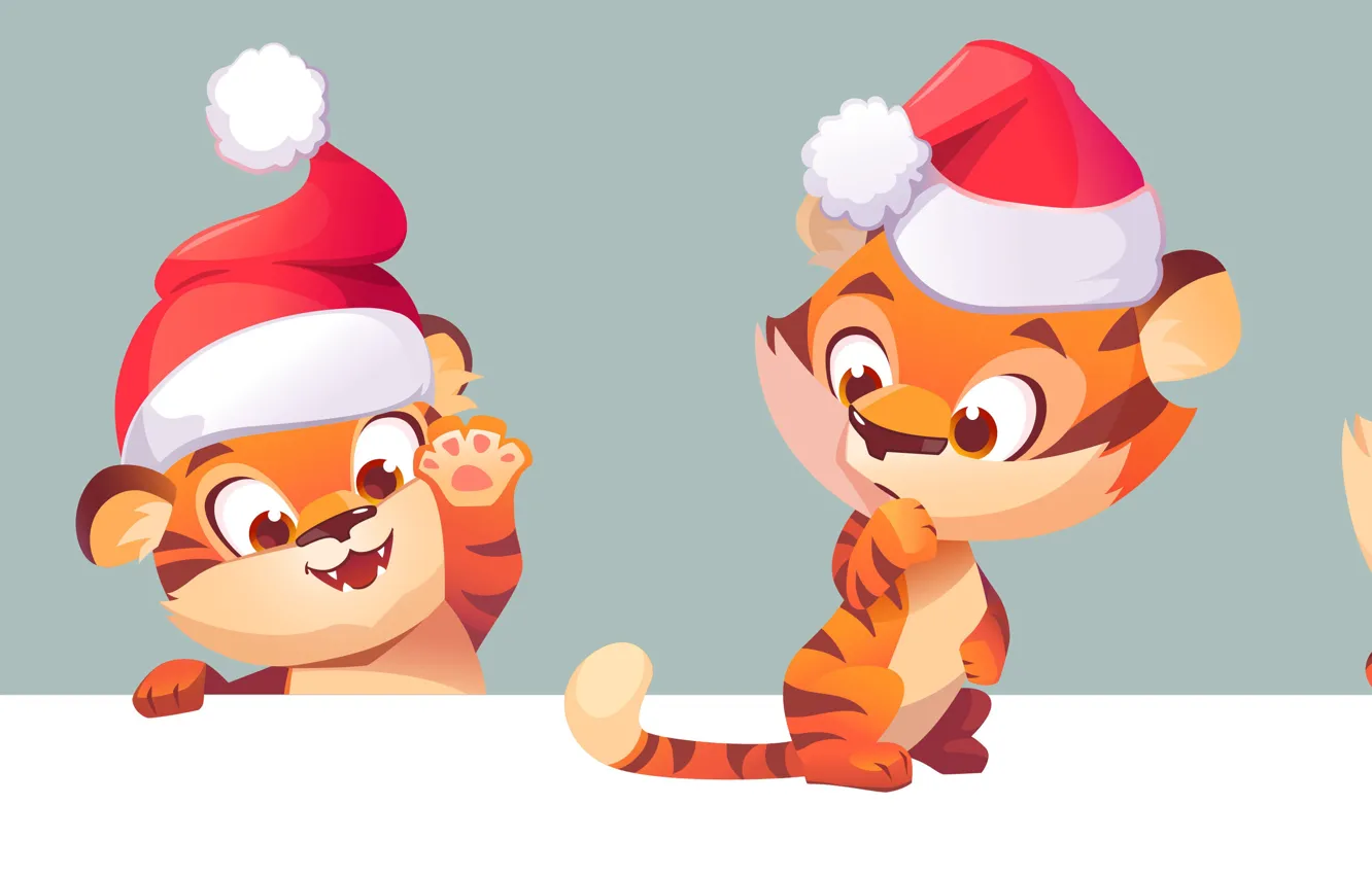 Photo wallpaper tiger, hat, new year, baby, cub, kitty, the year of the tiger, 2022