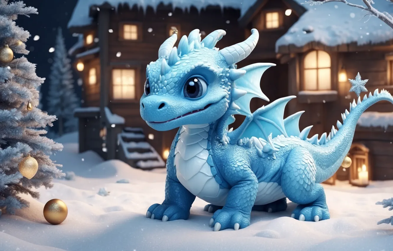 Photo wallpaper winter, snow, nature, dragon, new year, Christmas, dragon, snow