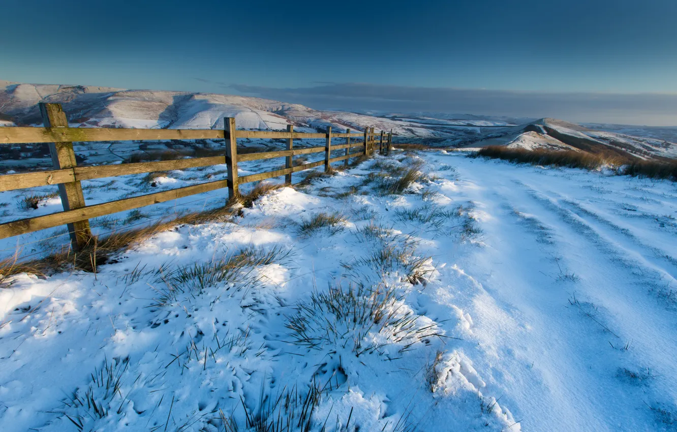 Photo wallpaper snow, landscape, fence