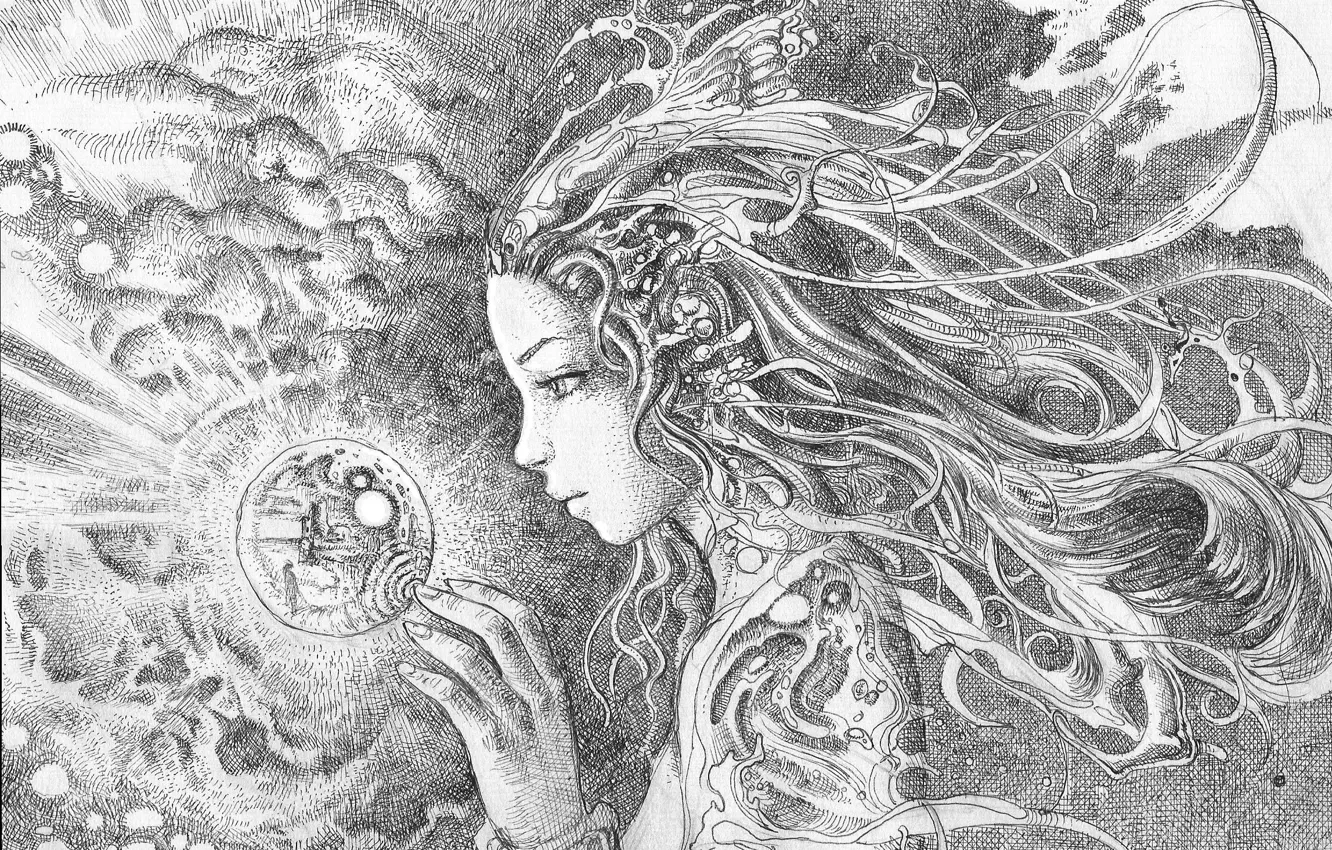 Photo wallpaper girl, light, balls, figure