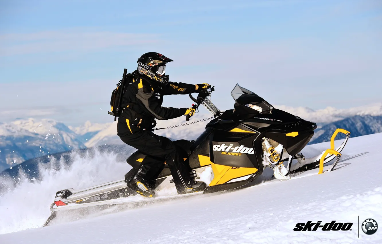 Photo wallpaper the sky, snow, mountains, sport, glasses, 154, helmet, sport