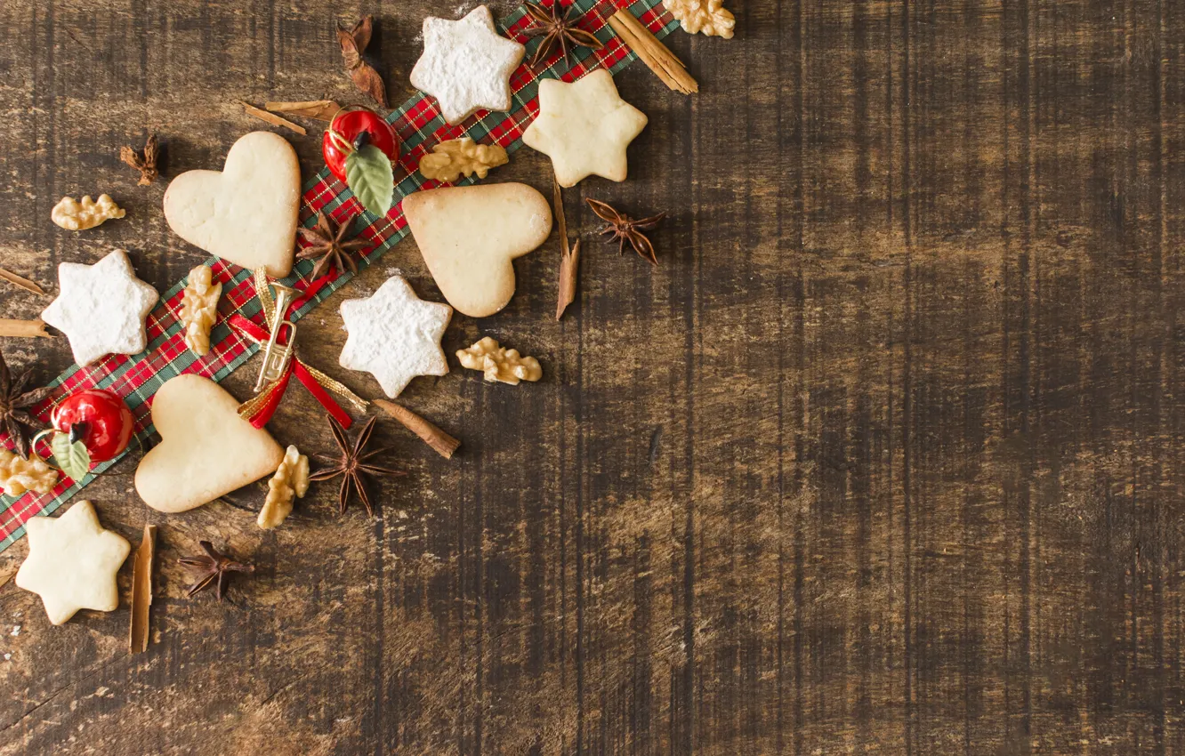Photo wallpaper decoration, new year, cookies, Christmas, Christmas, wood, New Year, cookies
