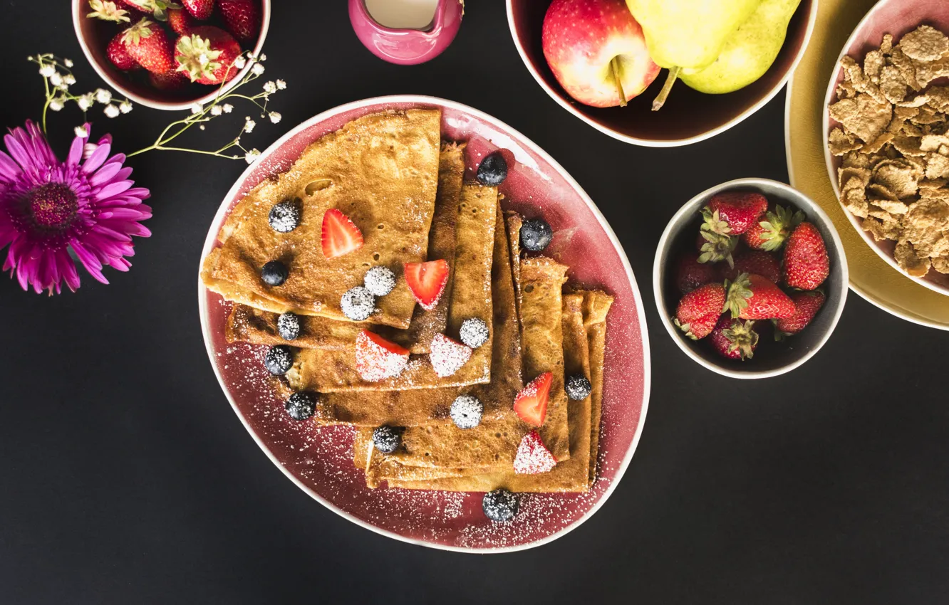 Photo wallpaper berries, pancakes, cakes