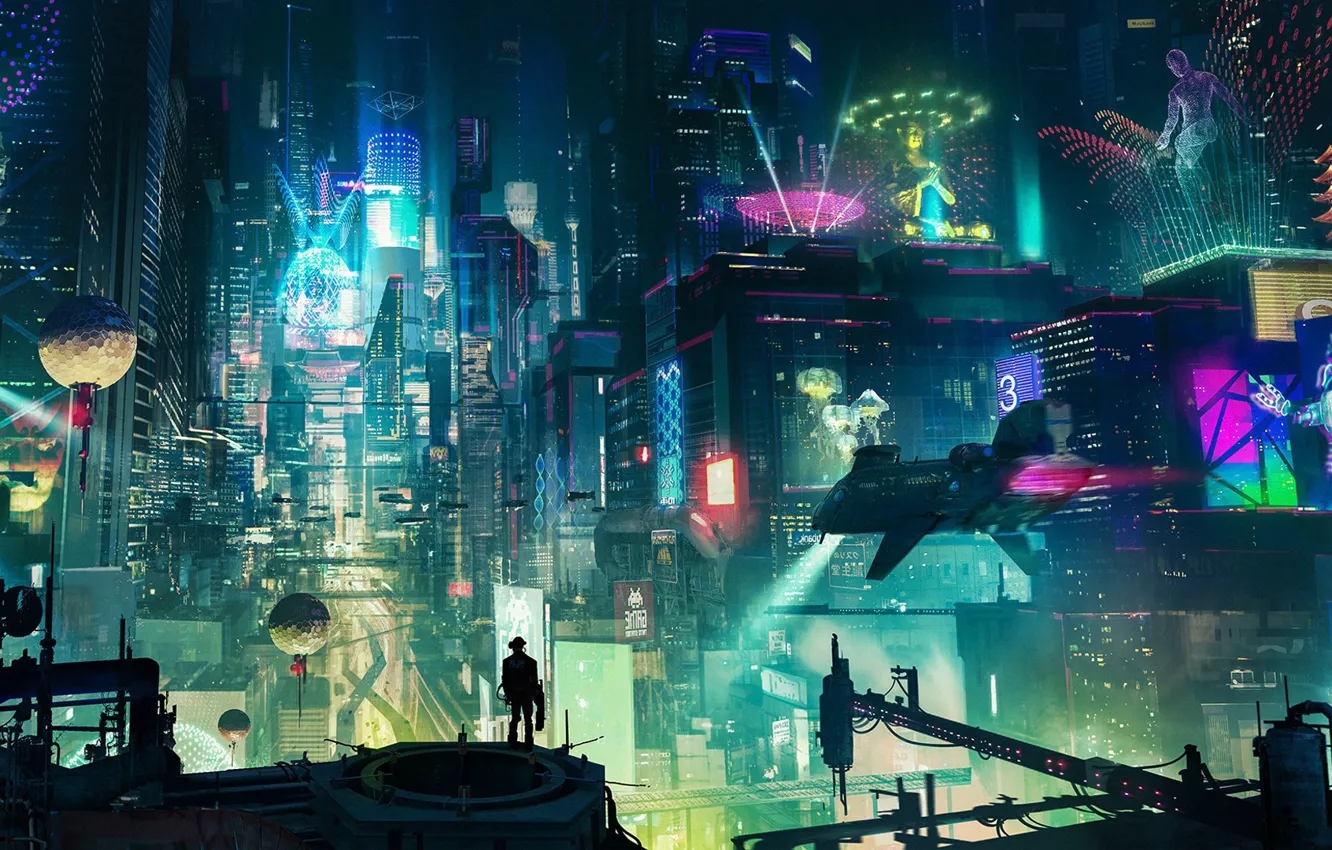 Photo wallpaper Cyberpunk City, future Tokyo, artur sadlos, future tokyo