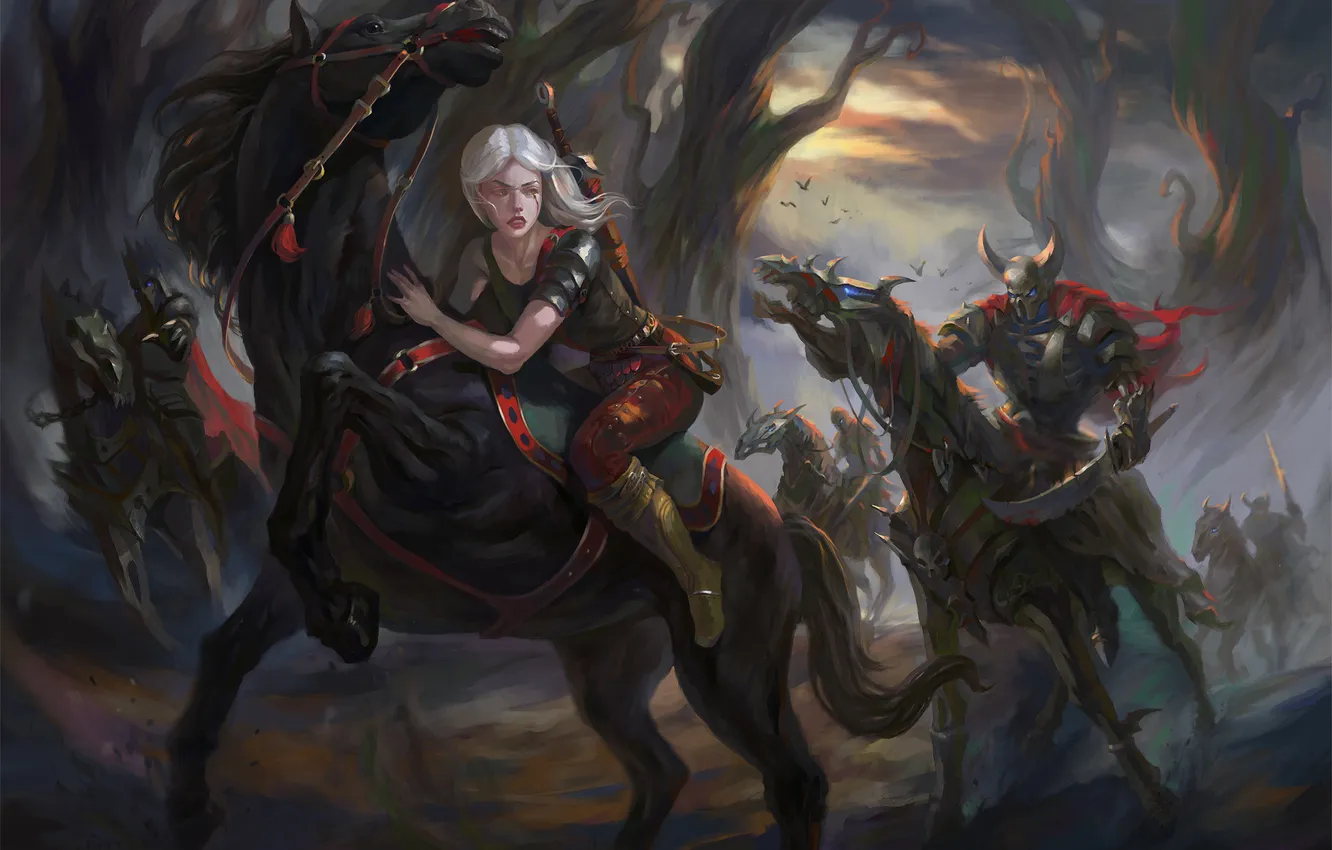 Photo wallpaper girl, horse, chase, The Wild Hunt, The Witcher, Witcher, The Witcher 3: Wild Hunt, Wild …