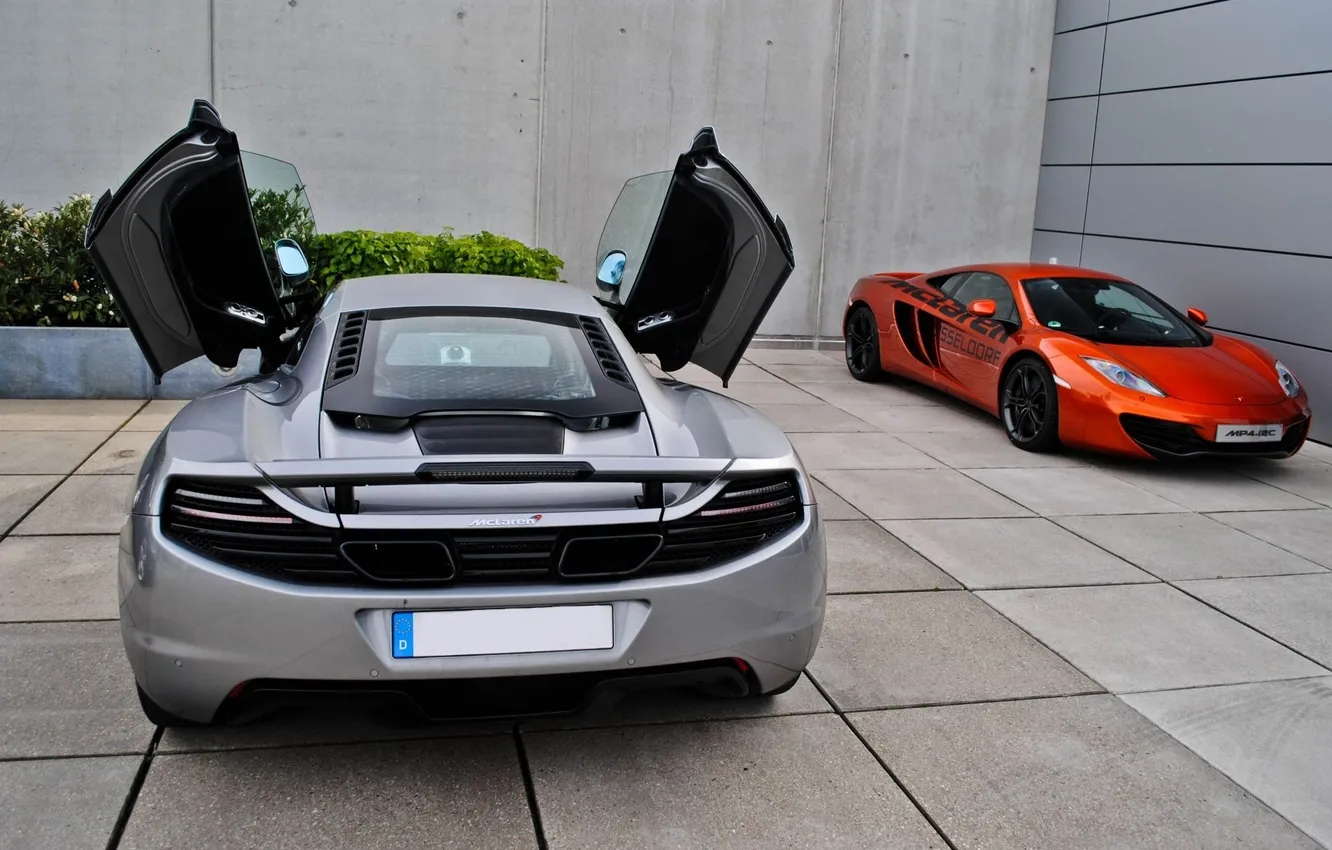 Photo wallpaper orange, grey, supercar, McLaren, McLaren MP4-12C