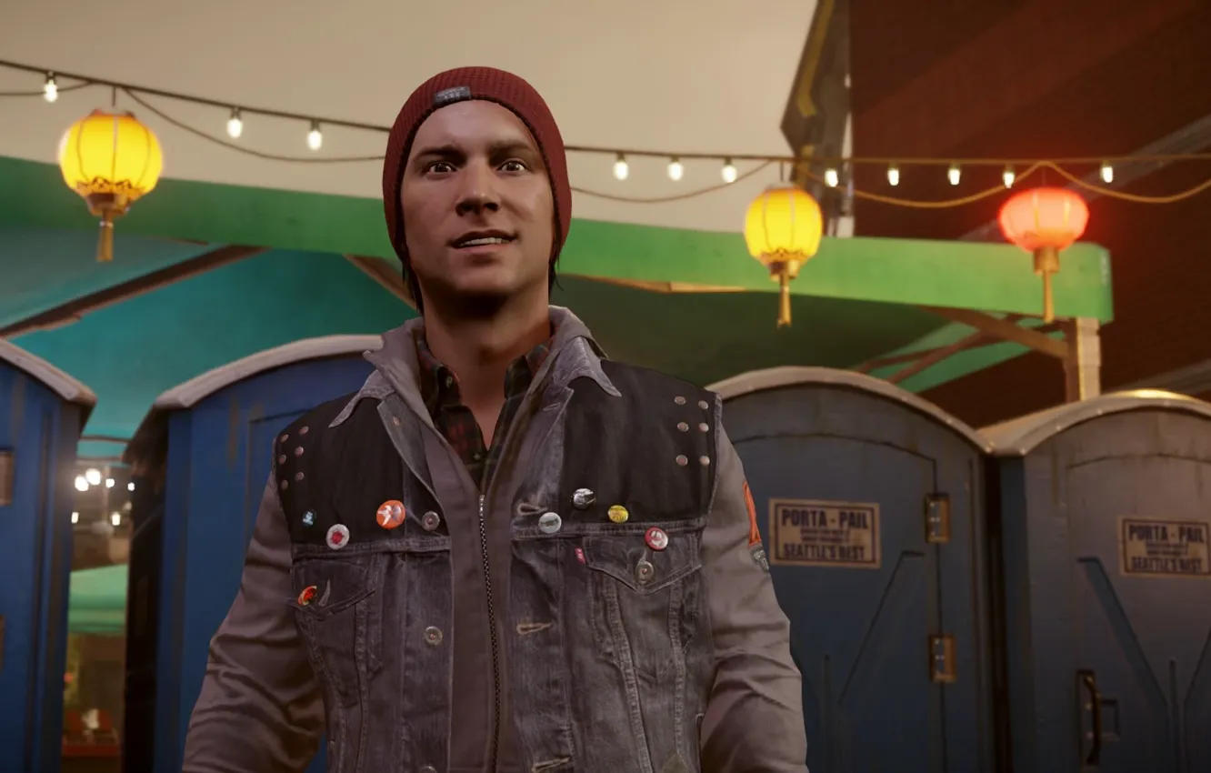 Photo wallpaper face, hat, people, the evening, hands, infamous, second son