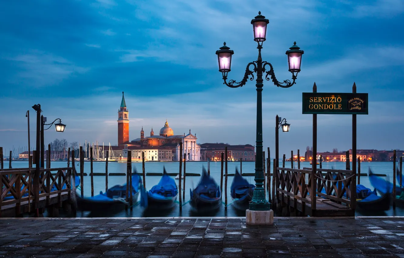 Photo wallpaper water, the city, boats, morning, lights, Italy, Venice, Cathedral
