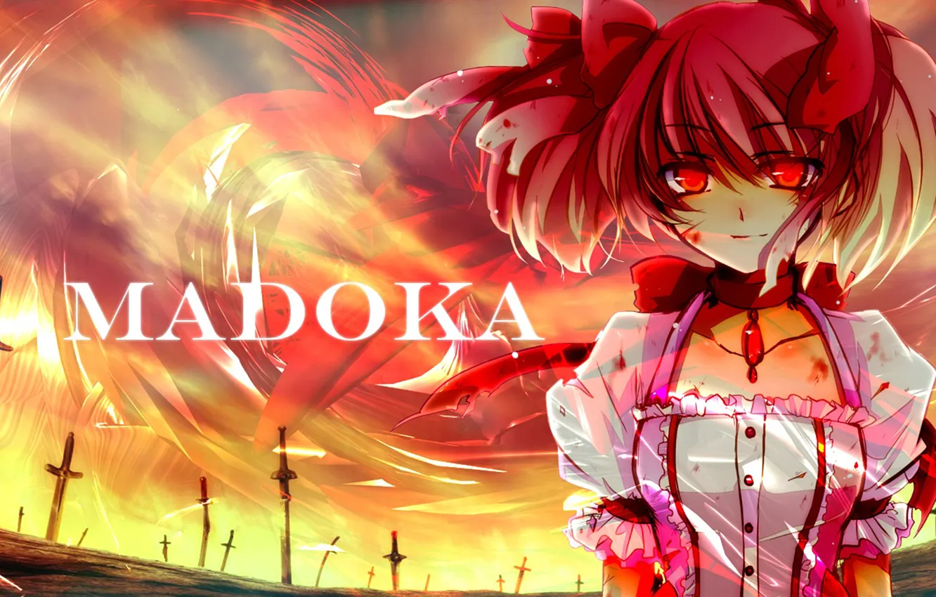 Photo wallpaper sadness, the sky, girl, magic, blood, anime, art, bows