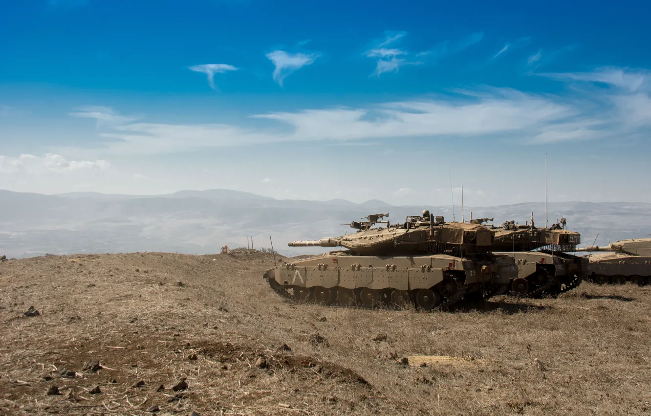 Photo wallpaper field, the sky, tank, combat, main, Merkava, Israel, Mk.3