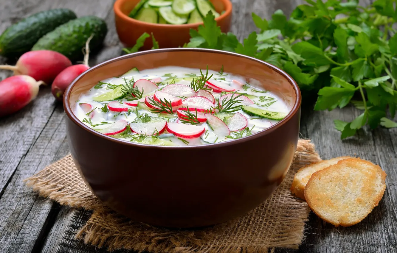 Photo wallpaper dill, bowl, cucumbers, radishes, hash