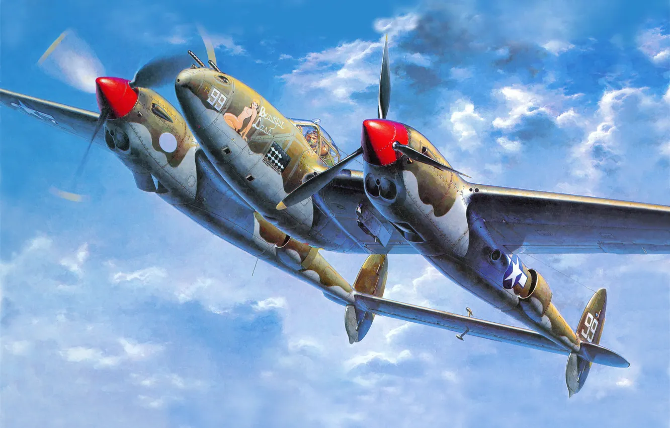 Photo wallpaper Figure, The plane, Fighter, Lightning, Lockheed, Heavy, Surging, (Lightning)