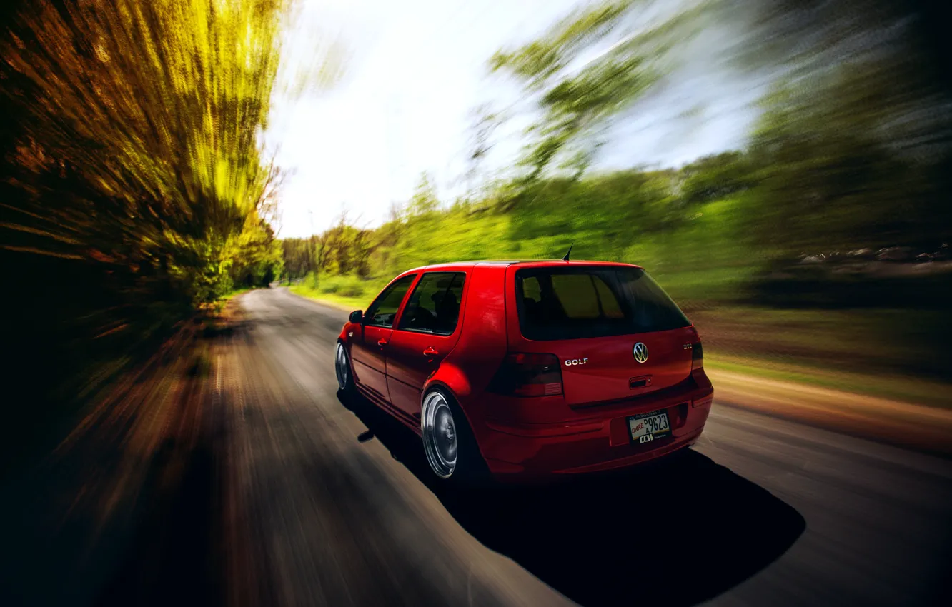 Photo wallpaper Volkswagen, Red, Golf, GTI, Stance, MK4