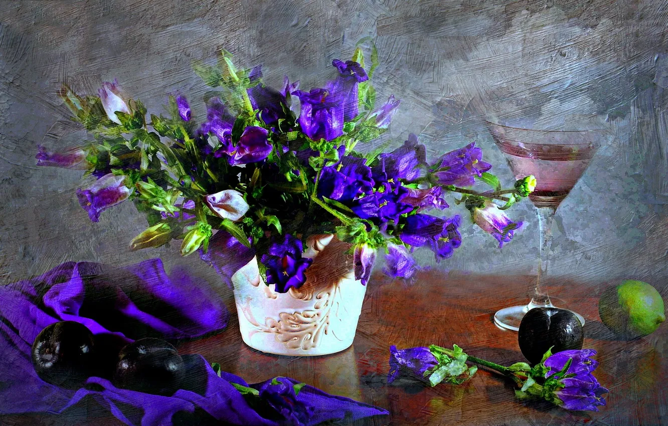 Photo wallpaper flowers, glass, texture
