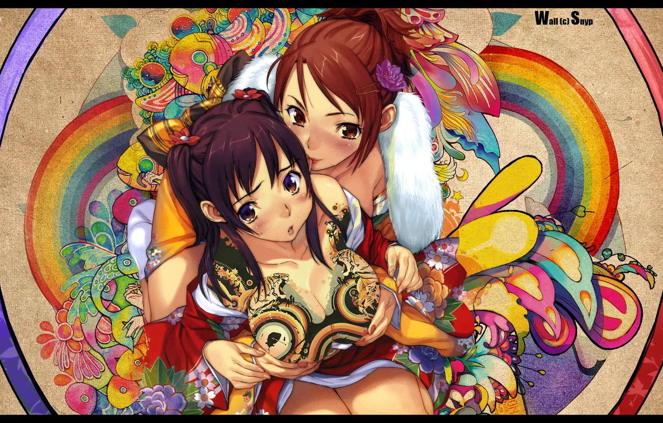 Photo wallpaper girl, pattern, two