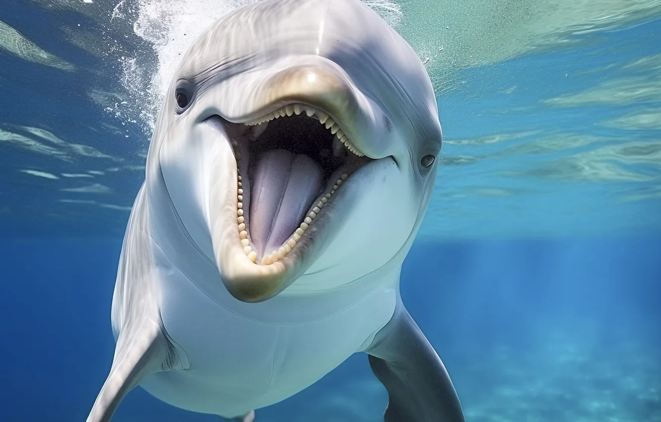 Photo wallpaper joy, teeth, mouth, dolphins, digital art, AI art, The Art of Artificial Intelligence, neural network