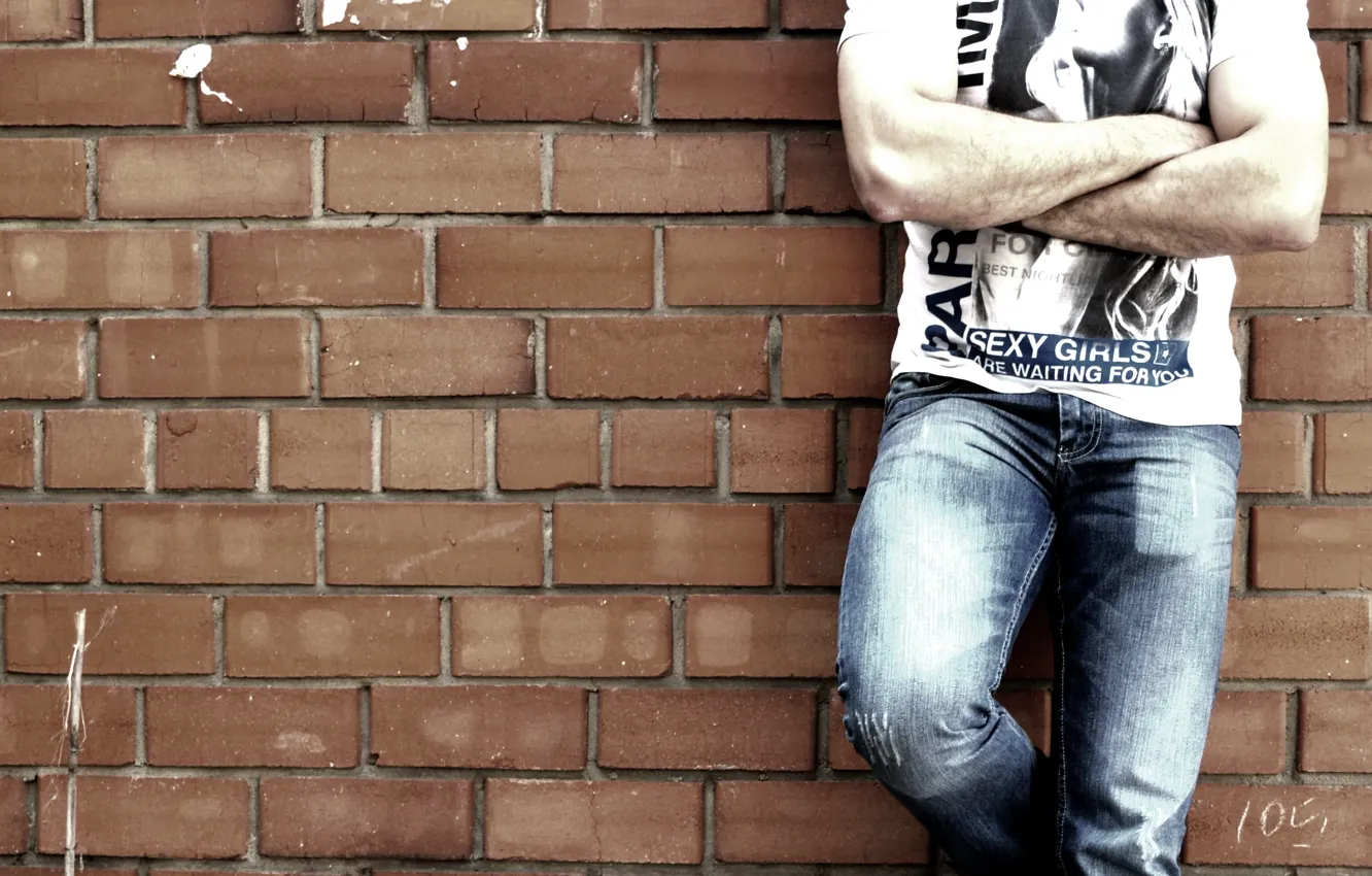 Photo wallpaper brick, jeans, fashion, photoset