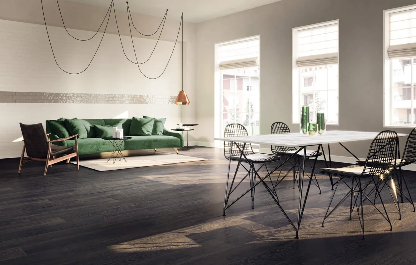 Photo wallpaper design, style, interior, minimalism, sofa, living room, dining room