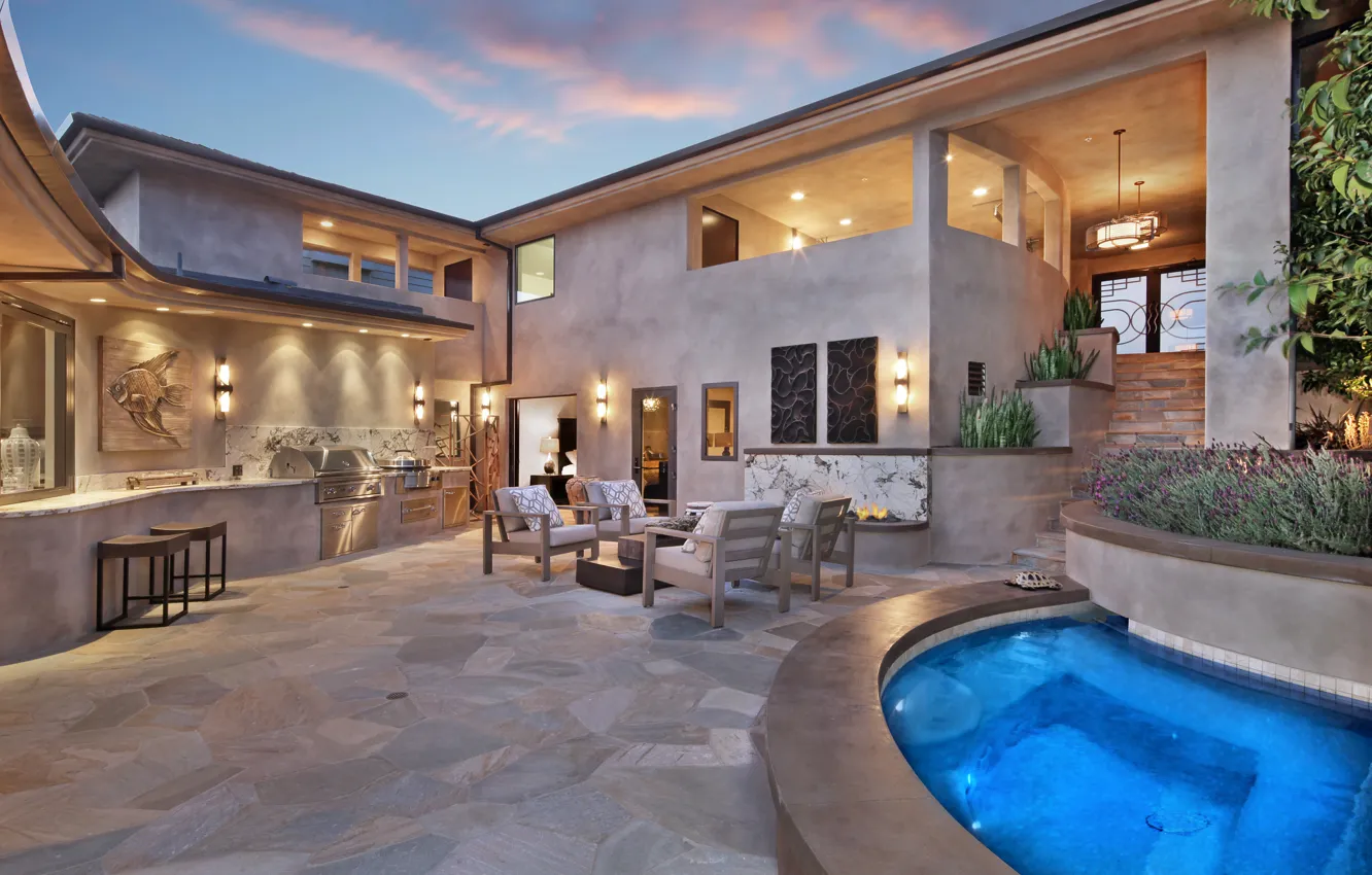 Photo wallpaper Villa, interior, pool, luxury, design, interior, villa