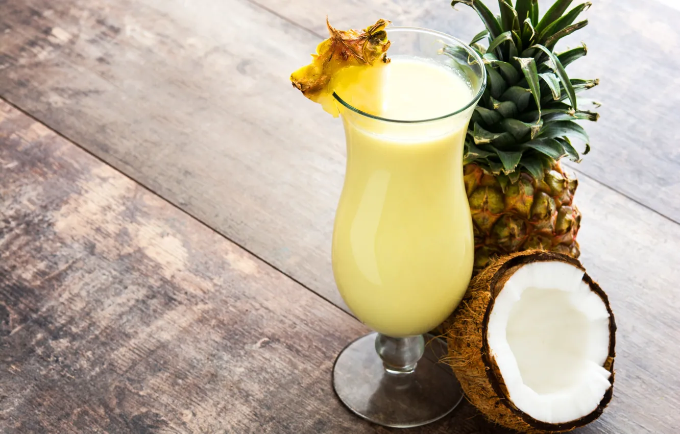 Photo wallpaper glass, coconut, cocktail, pineapple, Pina colada