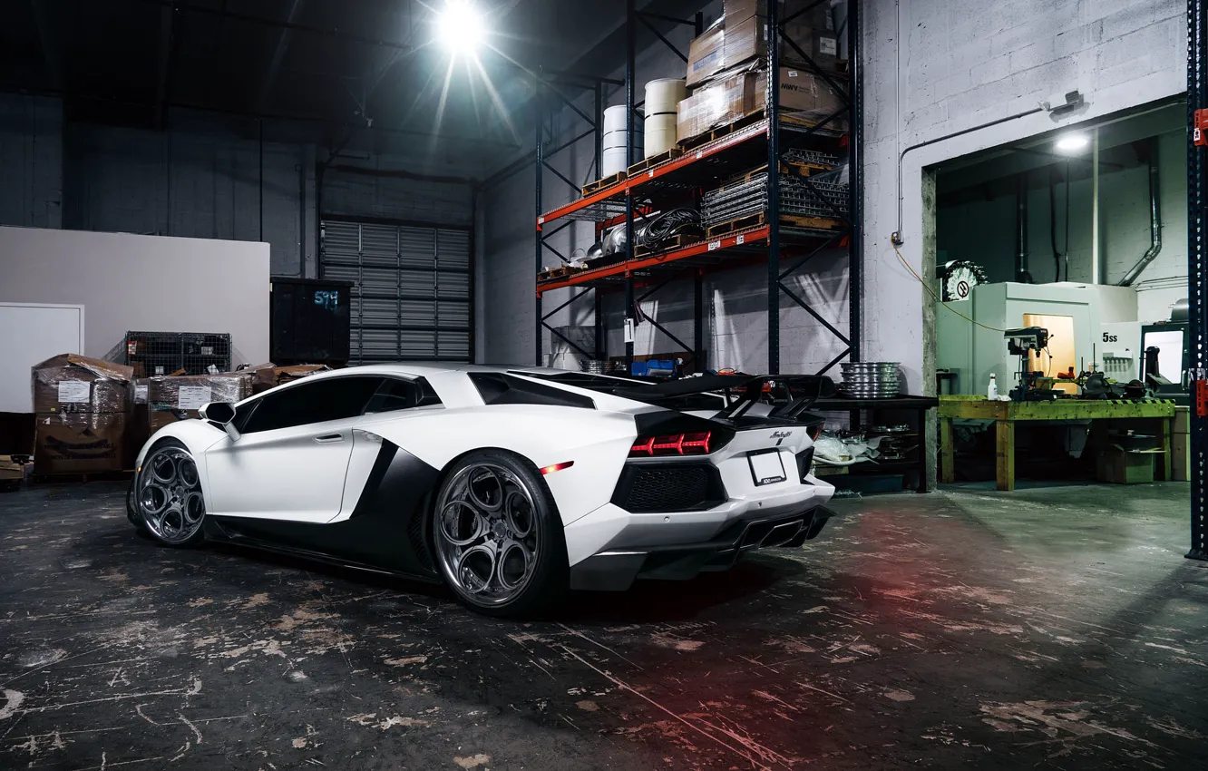 Photo wallpaper Lamborghini, White, Matte, Tuning, LP700-4, Aventador, Supercar, Wheels