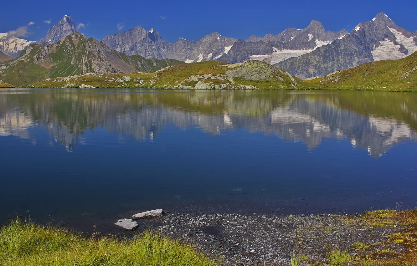 Photo wallpaper mountains, nature, reflection, Switzerland, Orsières, lake Fptr
