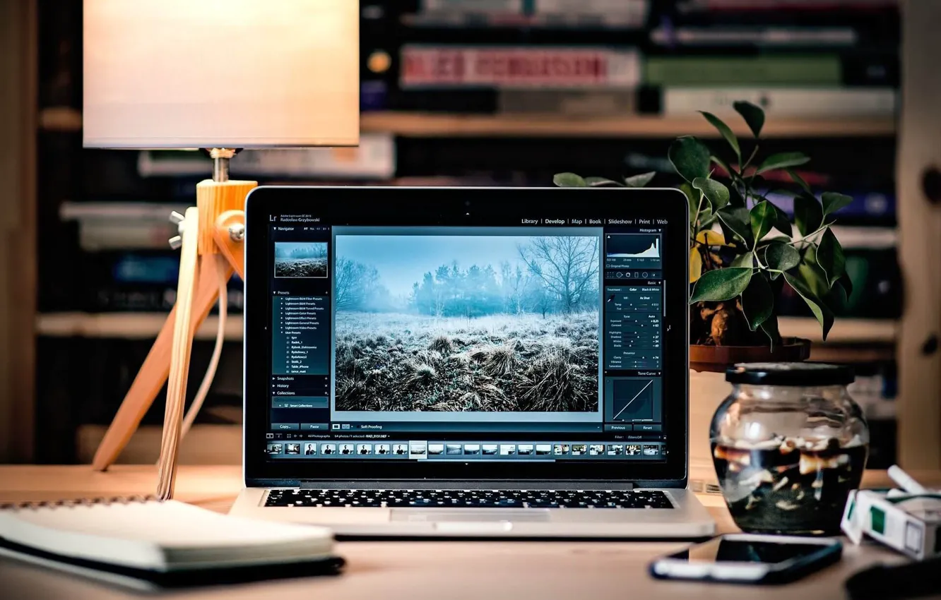 Photo wallpaper Desk, Notebook, Soft