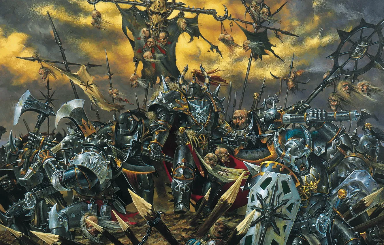 Photo wallpaper death, Chaos, battle, axe, Warhammer, palisade, haosity, Mark of Chaos