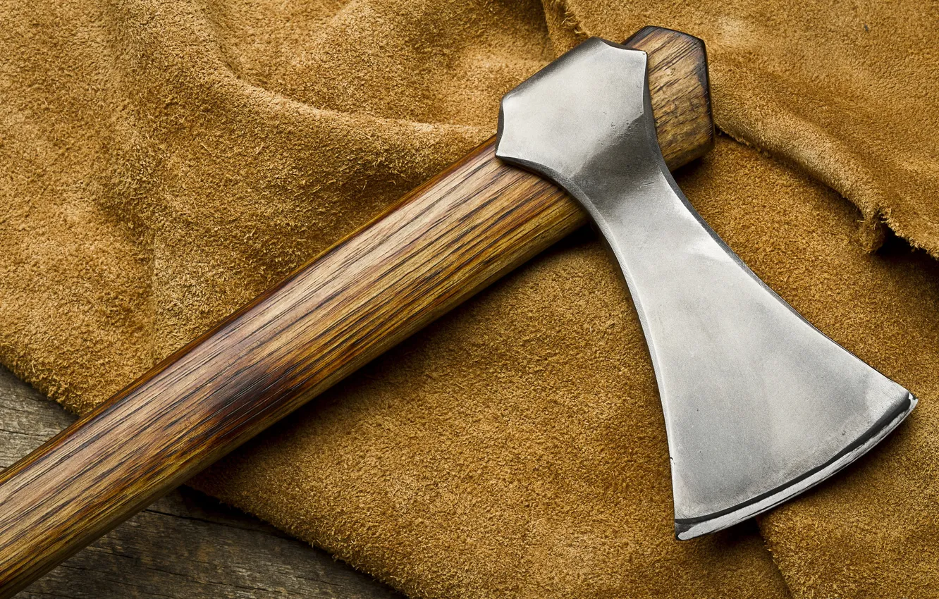 Photo wallpaper axe, metal, wood