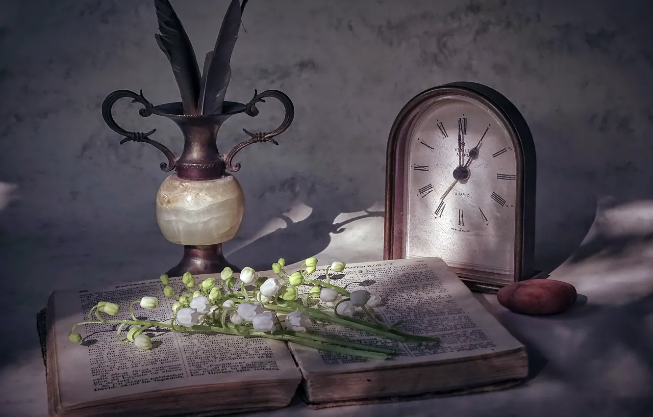 Photo wallpaper flowers, watch, book