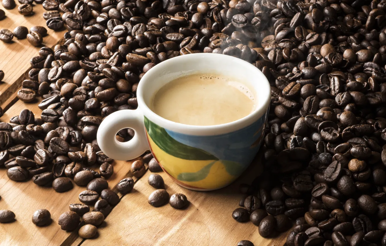 Photo wallpaper coffee, grain, Cup, cup, beans, coffee