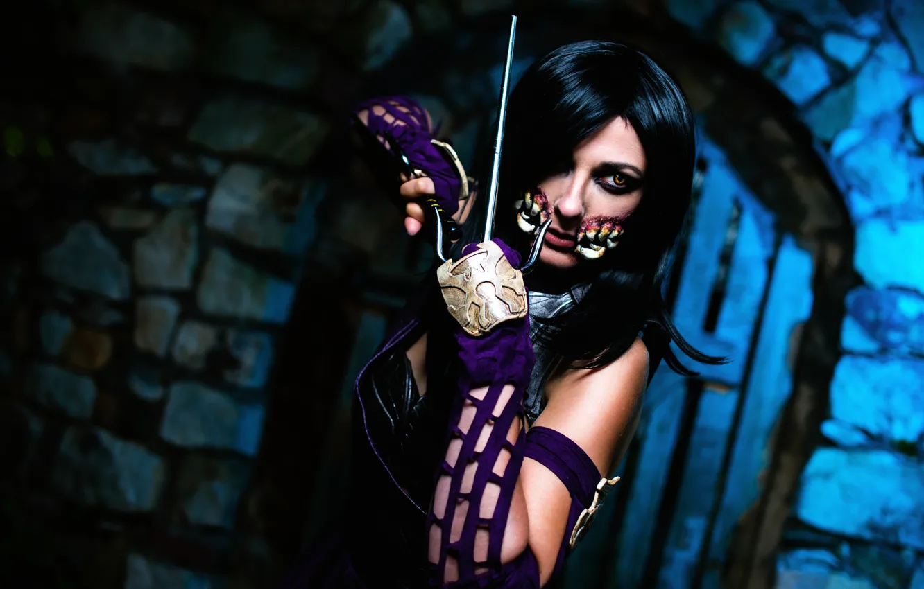 Photo wallpaper girl, sword, cosplay, castle, Mileena