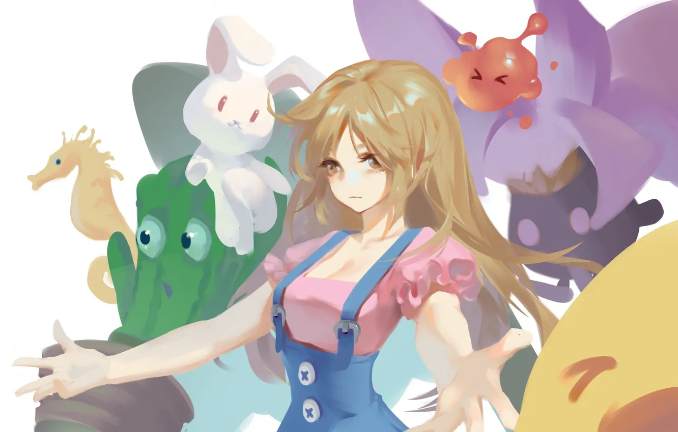 Photo wallpaper girl, mucus, seahorse