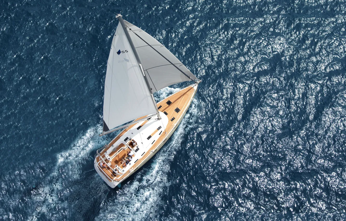 Photo wallpaper sea, the way, yacht, sail, aerial view