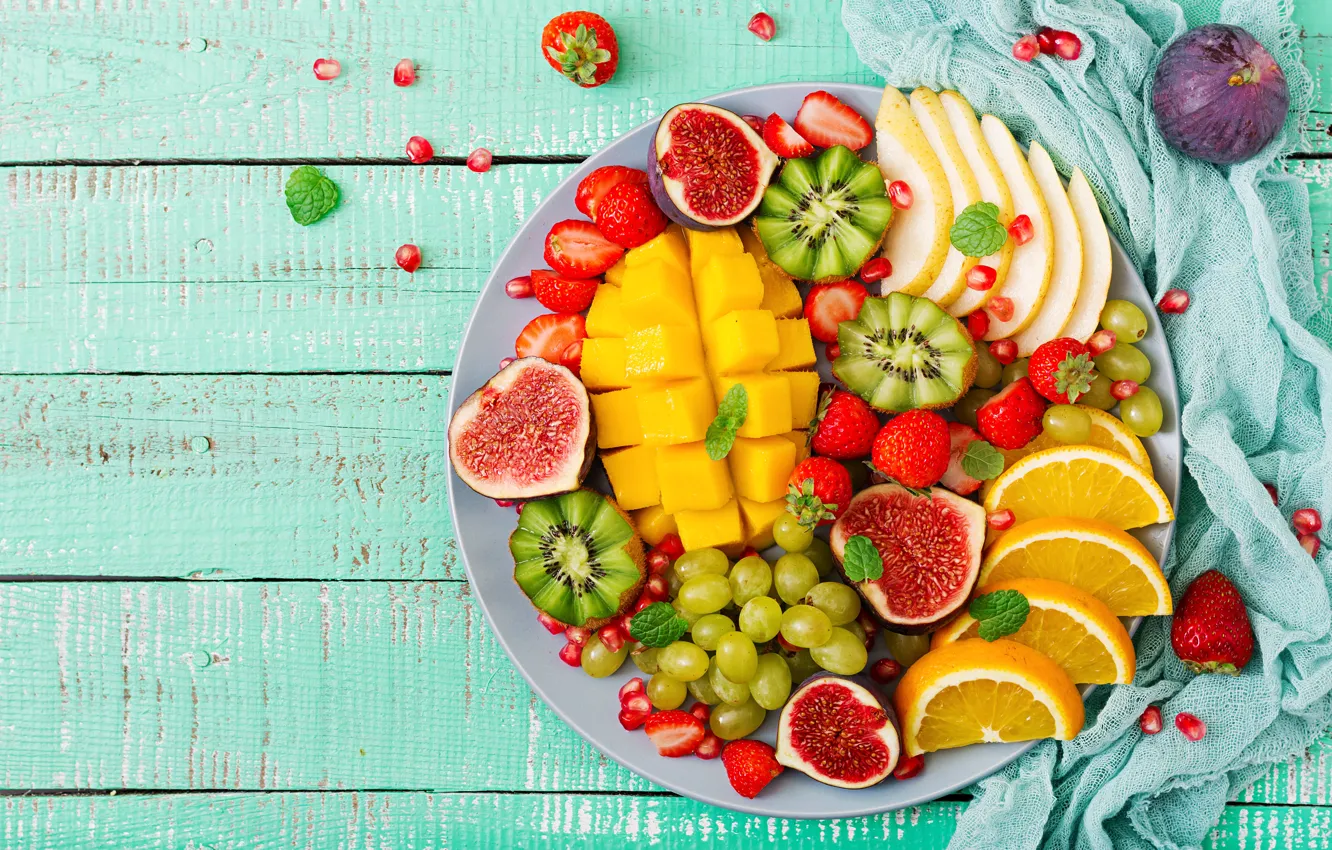 Photo wallpaper berries, orange, colorful, kiwi, strawberry, grapes, summer, fruit