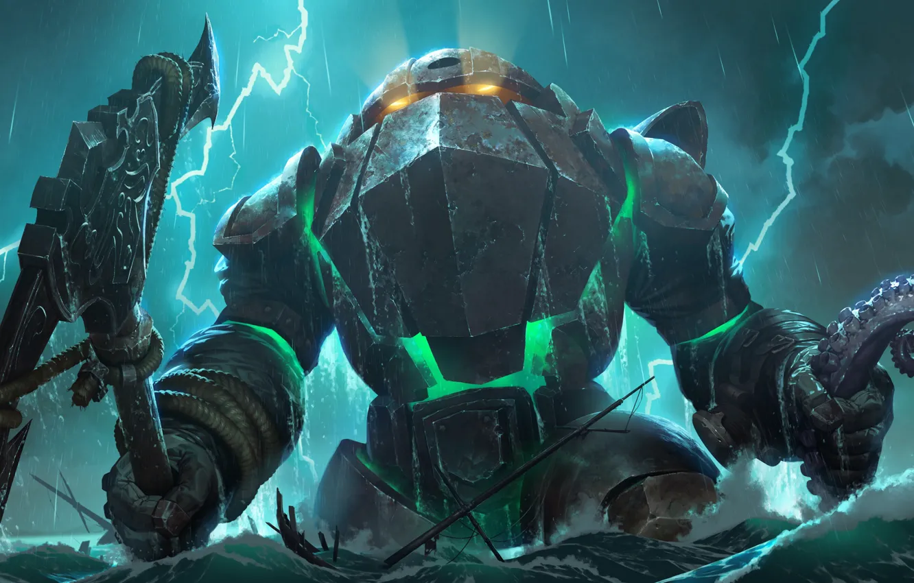 Photo wallpaper rain, robot, Nautilus, Bilgewater, Legends of Runeterra