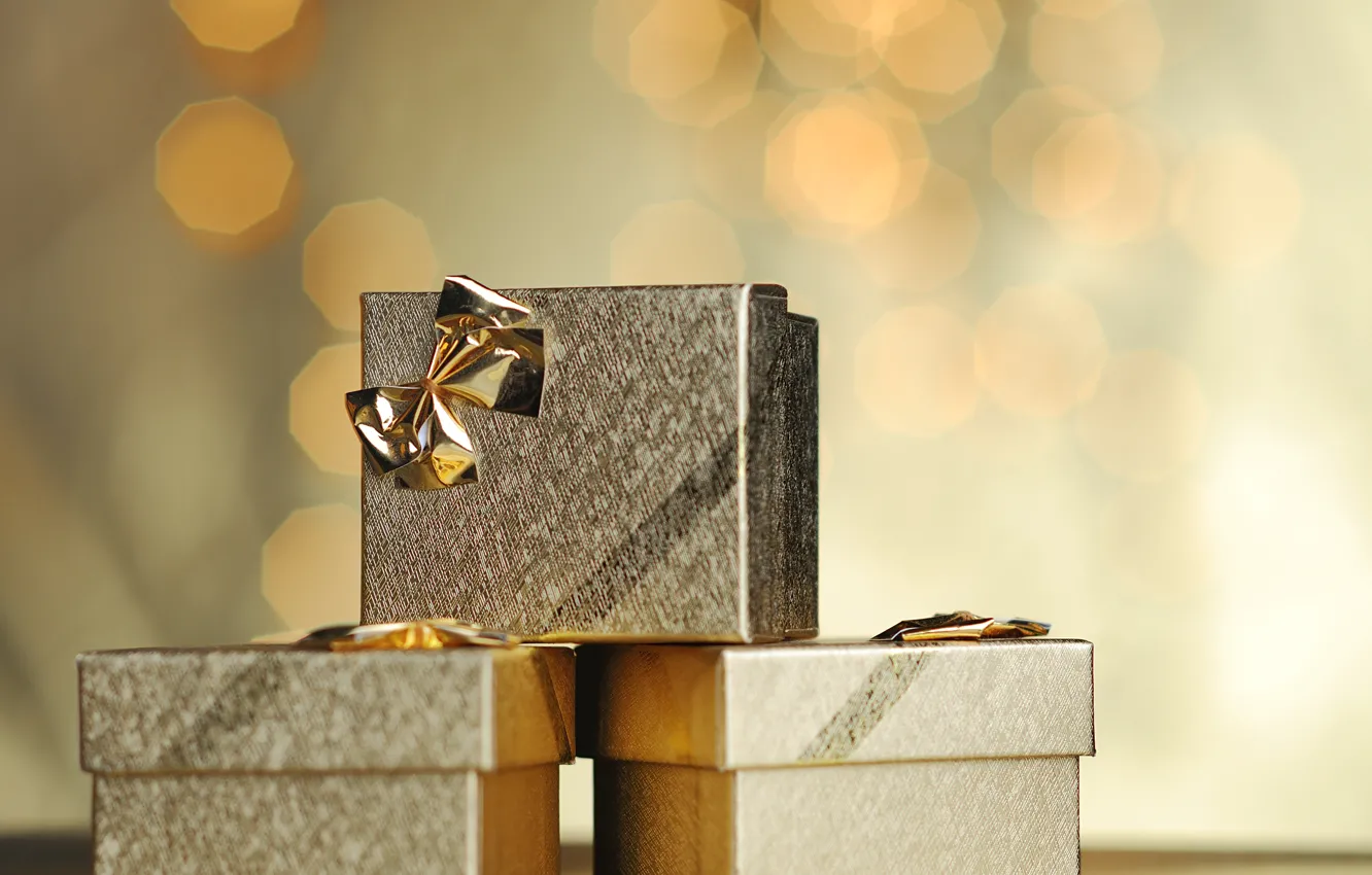 Photo wallpaper gift, new year, golden, gold, bow, New Year, merry christmas, bow