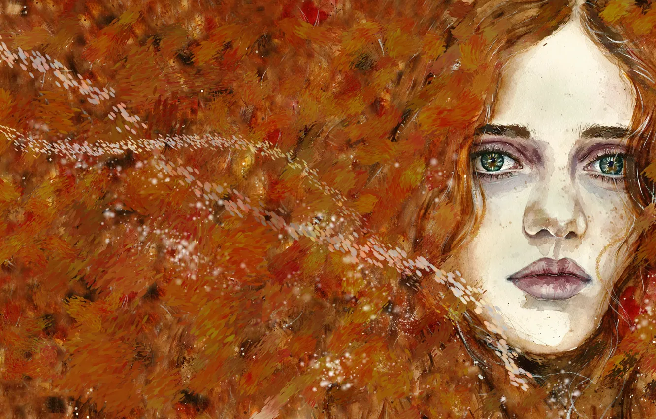 Photo wallpaper autumn, look, girl, abstraction, face, strokes
