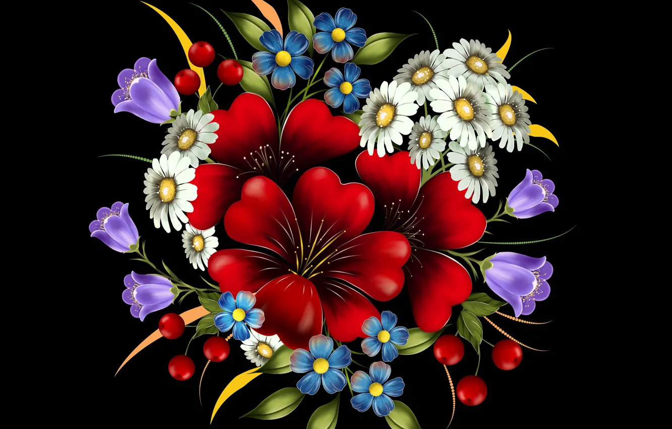 Photo wallpaper vector, bouquet, petals, postcard