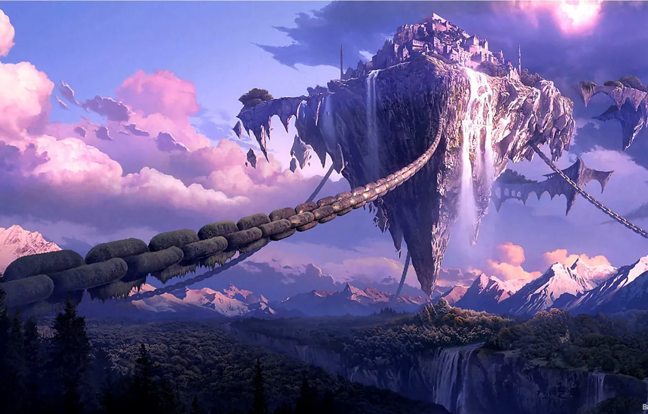 Photo wallpaper the sky, mountains, cleft, chain, Floating island
