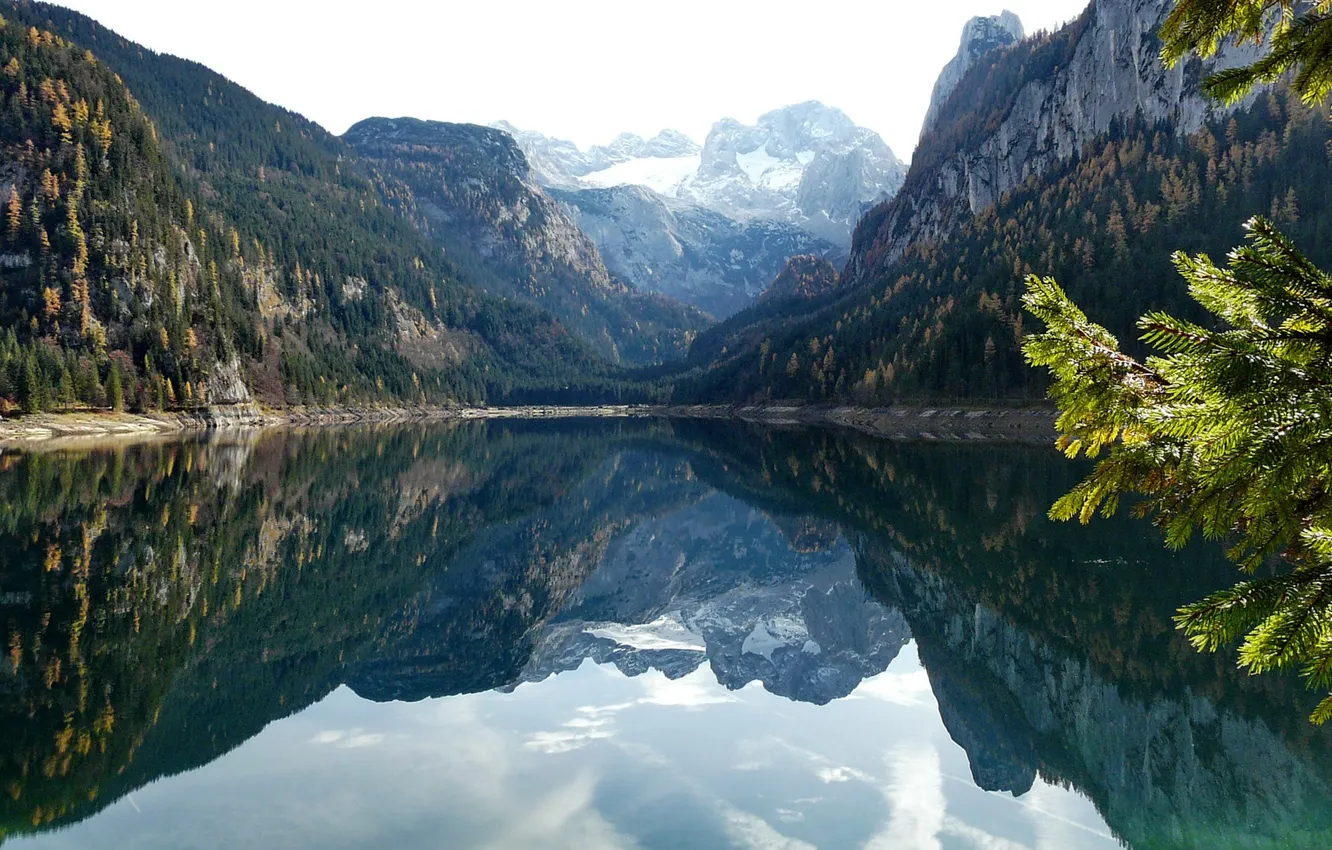 Photo wallpaper forest, the sky, clouds, trees, landscape, mountains, nature, lake
