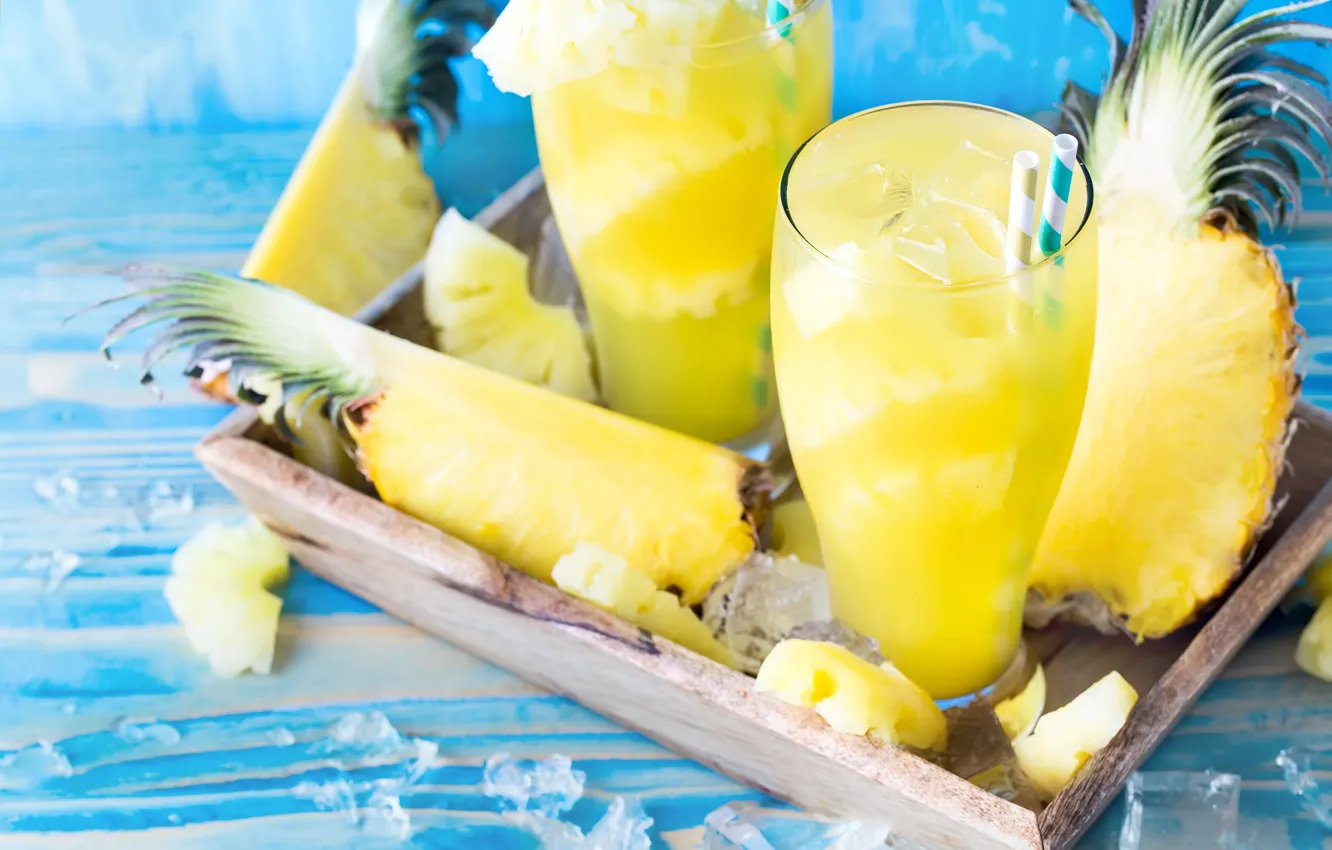 Photo wallpaper ice, glass, juice, pineapple